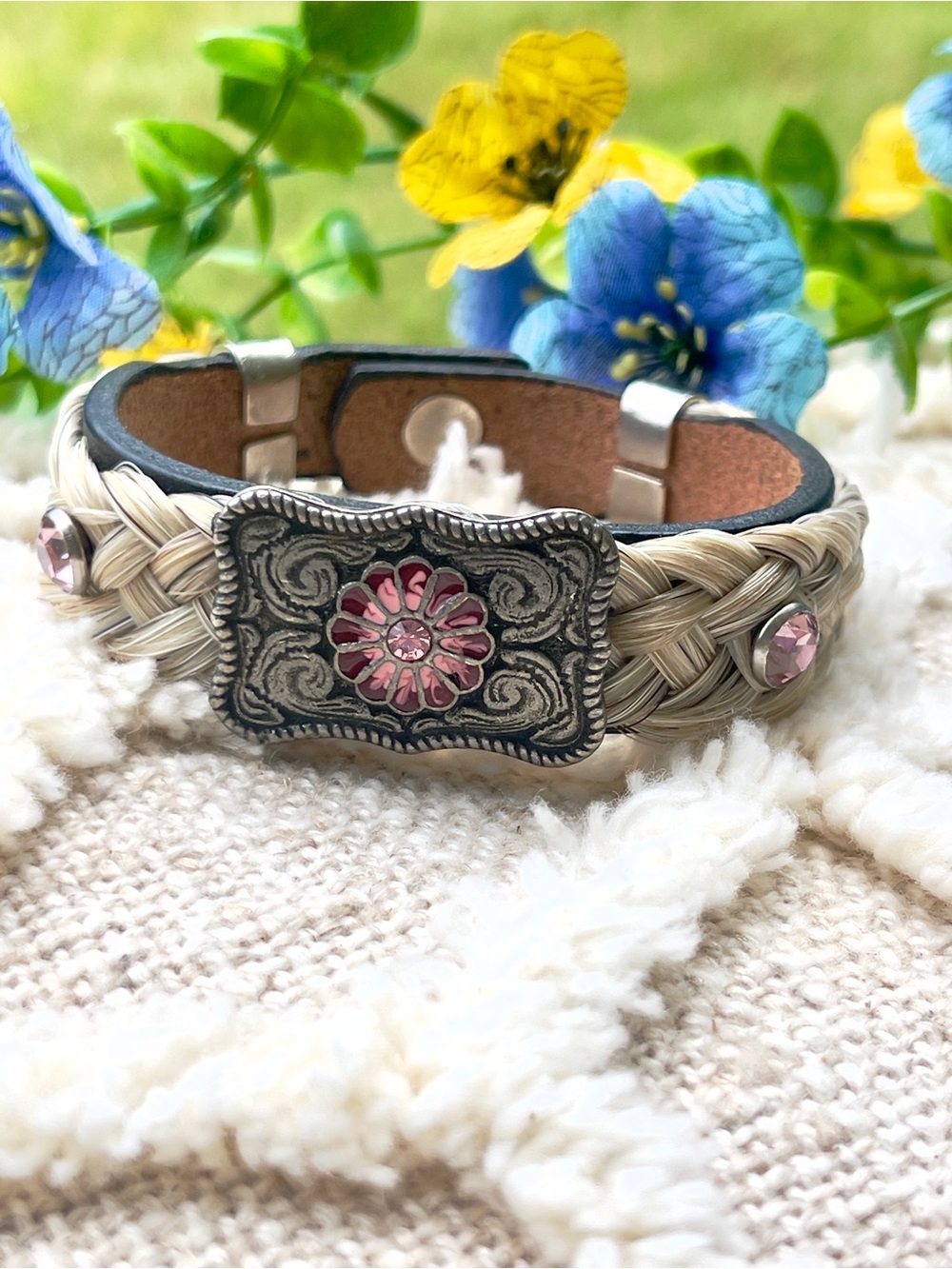 Horse Hair Gemstone Leather Western Bracelet
